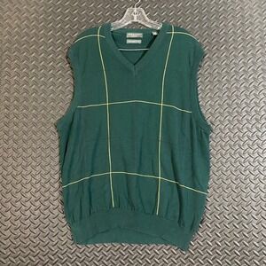 Lyle & Scott Scotland‎ Green Checkered Sweater Vest Combed Cotton Men's Size M